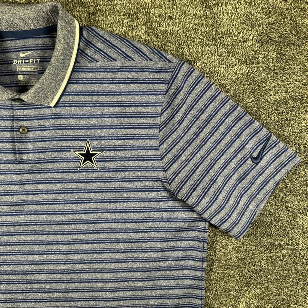 Dallas Cowboys Nike Polo Mens M Standard Fit Blue Striped NFL Football Dri-FIT